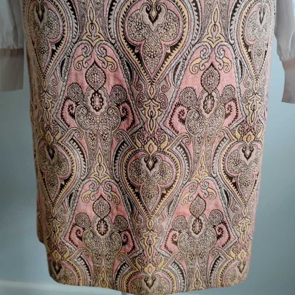 Talbots Cotton Silk Tapestry Brocade Pencil Skirt Pastel Pink Metallic Size 14P - Picture 2 of 16